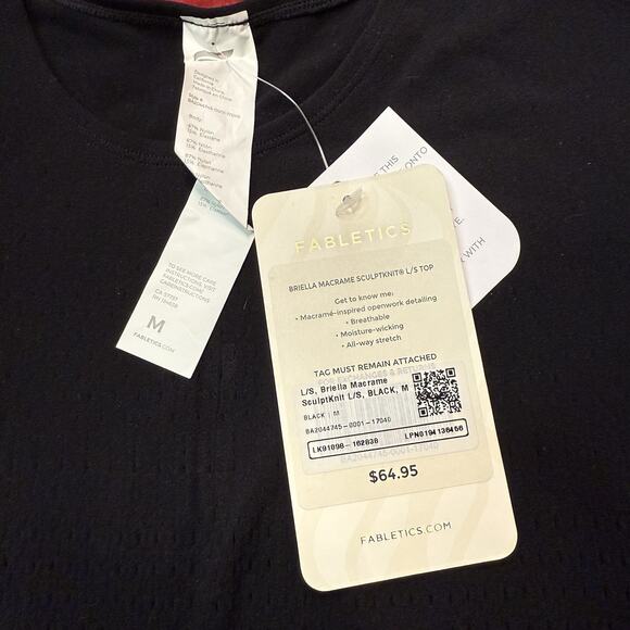 Fabletics Briella Macrame SculptKnit Long-Sleeve Top Black L NWT - Picture 3 of 8